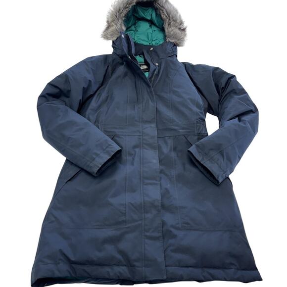 The North Face Parka Coat Womens Medium Navy Arctic HyVent Faux Fur Insulated - Picture 1 of 10